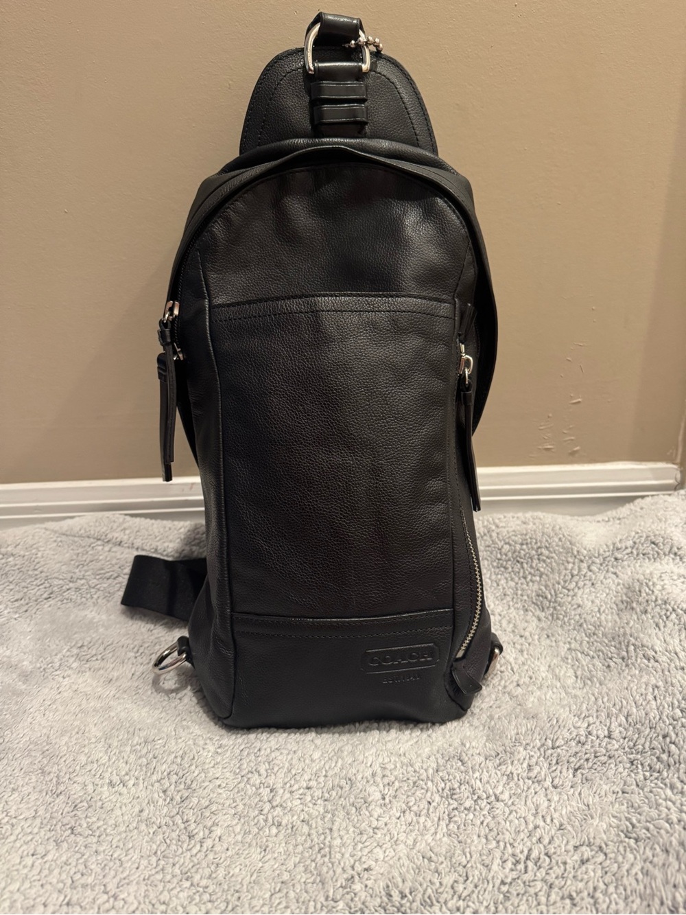 Coach Black Pebbled Leather Sling Pack - unisex Crossbody Bag